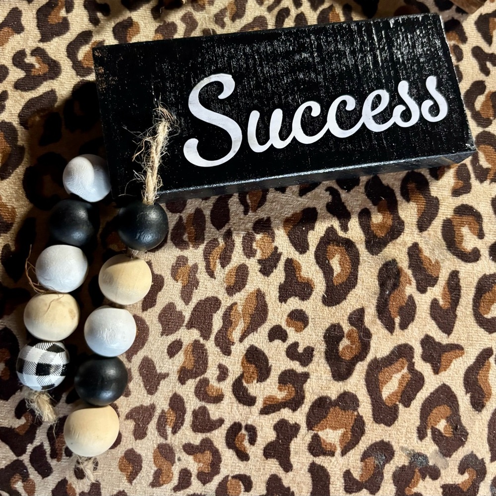 NWT….Black and White 'Success' Wooden Block Decor and or shelf sitter